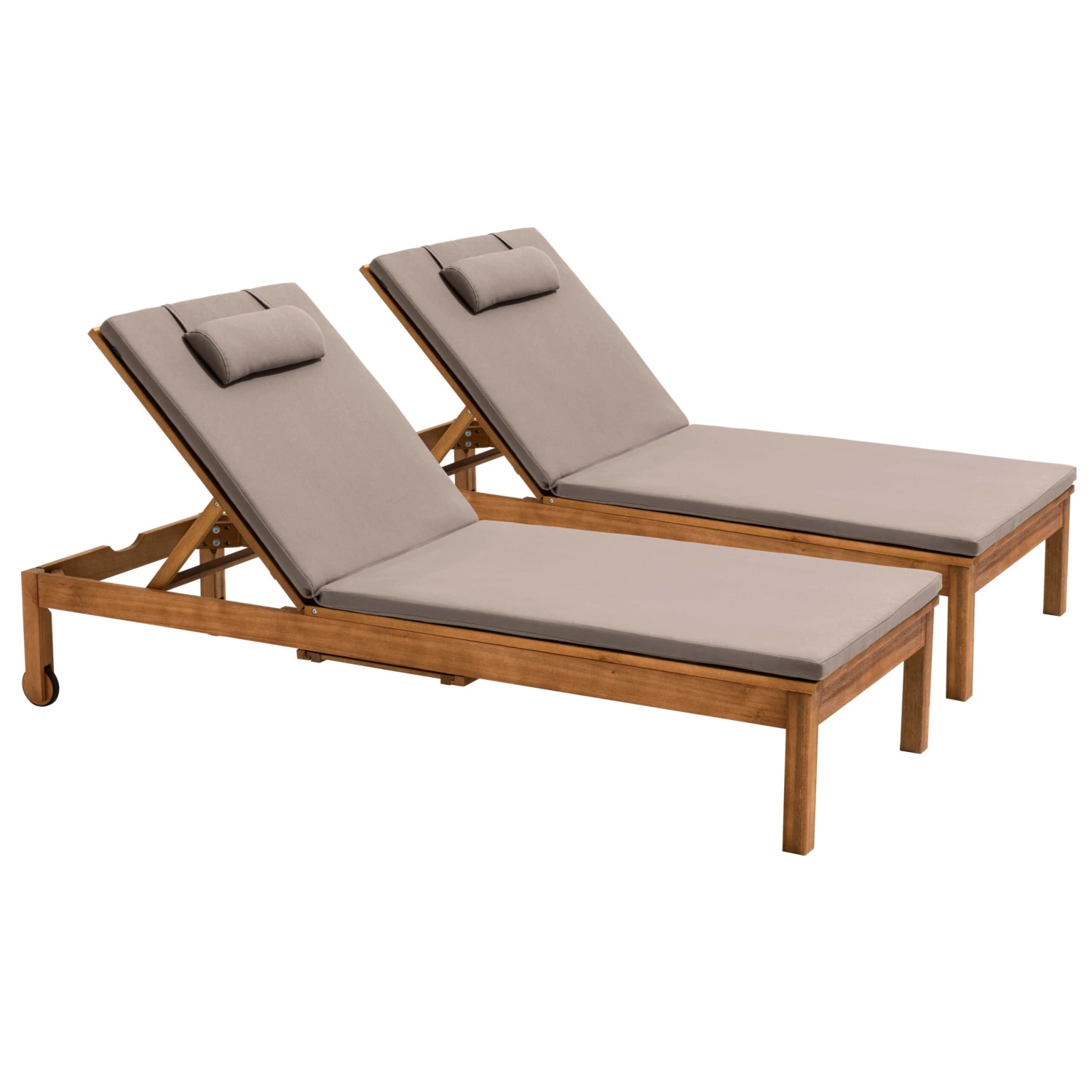 Lot De 2 Bains De Soleil Avec Coussin Et Tablette En Bois Taupe 1 Lot De 2 Bains De Soleil Avec Coussin Et Tablette En Bois Taupe