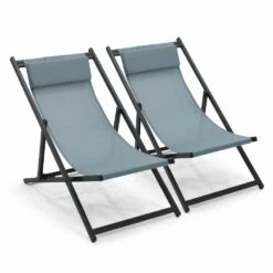 Lot De 2 Transats En Aluminium Bleu