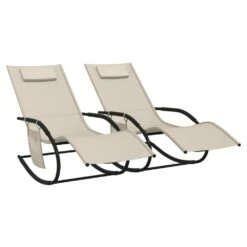 VIDAXL Chaises Longues à Bascule 2 Pcs Crème Acier Et Textilène