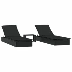 VIDAXL Transats 2 Pcs Avec Table Noir Résine Tressée