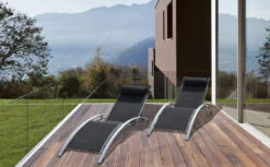 Baisao - Bain De Soleil Courbé Textilène Aluminium - Inclinable - Coussin De Tête - Léger Et Confortable - Gris/gris - X2 -Mobilier De Jardin 646d14a13104c9.91728158