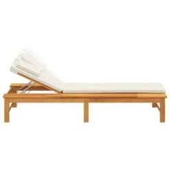 VIDAXL Chaise Longue Coussin/oreiller Blanc Crème Bois Massif Acacia -Mobilier De Jardin 646f54e226dc91.93877357