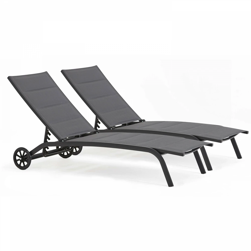 Lot De 2 Bains De Soleil En Aluminium Noir 1 Lot De 2 Bains De Soleil En Aluminium Noir