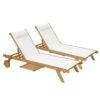 Lot De 2 Bains De Soleil Avec Coussin Et Tablette En Bois Blanc