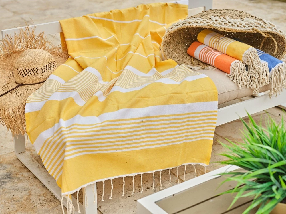 Fouta En Coton Arthur 100x200cm Jaune 2 Fouta En Coton Arthur 100x200cm Jaune – Image 2