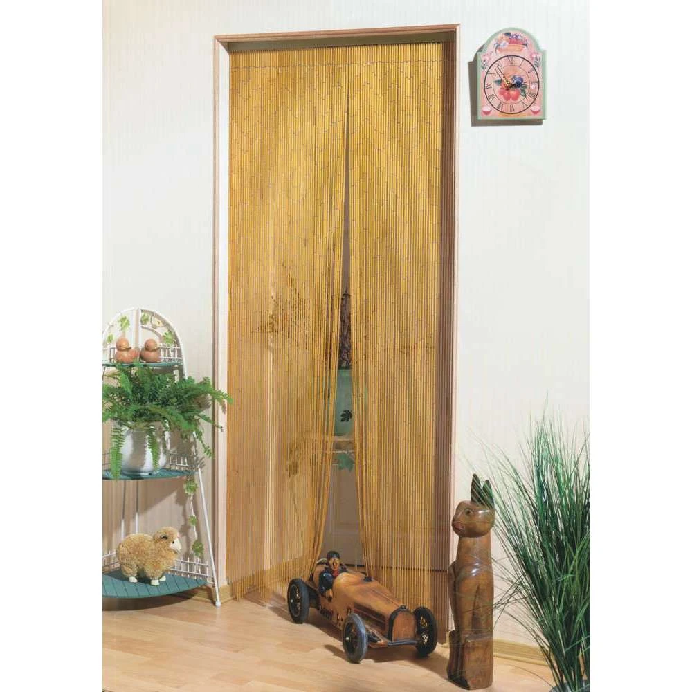 Rideau De Porte Avec Bâtonnets En Bois Vernis - 90x200 Cm 2 Rideau De Porte Avec Bâtonnets En Bois Vernis - 90x200 Cm – Image 2