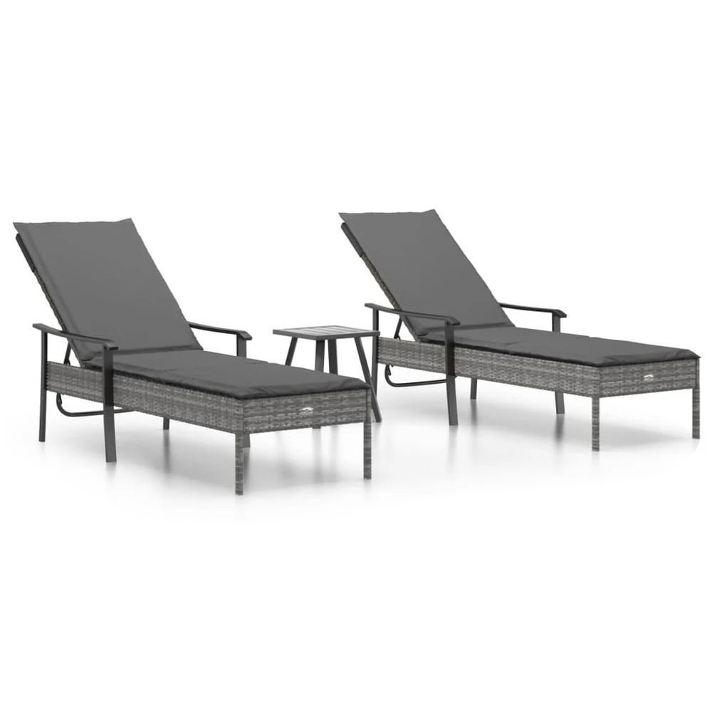 VIDAXL Chaises Longues 2pcs Avec Table Et Coussins Gris Résine Tressée 2 VIDAXL Chaises Longues 2pcs Avec Table Et Coussins Gris Résine Tressée – Image 2