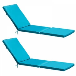 Lot De 2 Coussins Bain De Soleil Polyester Bleu 186x53x5 Cm
