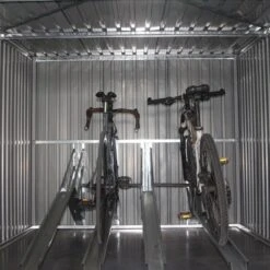 Abri Pour 4 Vélos En Acier Galvanisé Gris Avec Rails De Rangement 4,02m² - Chalet Et Jardin -Mobilier De Jardin abri pour 4 velos en acier galvanise gris avec rails de rangement 402m chalet et jardin 4