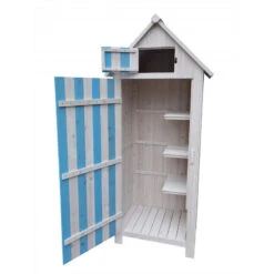 Armoire De Jardin En Bois Lasuré Bleu Et Blanc 0,41m² - Habrita -Mobilier De Jardin armoire de jardin en bois lasure bleu et blanc 041m habrita 2