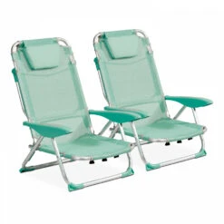 Lot De 2 Fauteuils Clic Clac Des Plages En Polyester Vert
