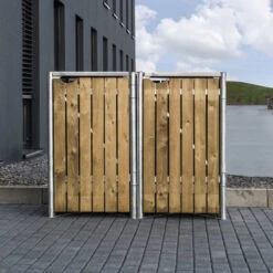 Cache-poubelle 2 Compartiments Müllbox En Bois Traité Naturel 2x140L – HIDE -Mobilier De Jardin cache poubelle 2 compartiments mullbox en bois traite naturel 2x140l hide 3