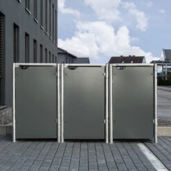 Cache-poubelle 3 Compartiments Müllbox En Aluminium Gris 3x140L – HIDE -Mobilier De Jardin cache poubelle 3 compartiments mullbox en aluminium gris 3x140l hide 2
