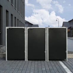 Cache-poubelle 3 Compartiments Müllbox En Aluminium Noir 3x240L – HIDE -Mobilier De Jardin cache poubelle 3 compartiments mullbox en aluminium noir 3x240l hide 3