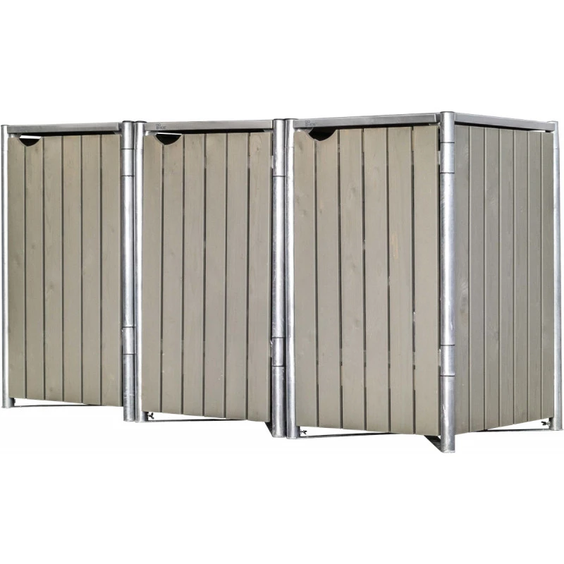 Cache-poubelle 3 Compartiments Müllbox En Bois Traité Gris 3x140L – HIDE 1 Cache-poubelle 3 Compartiments Müllbox En Bois Traité Gris 3x140L – HIDE
