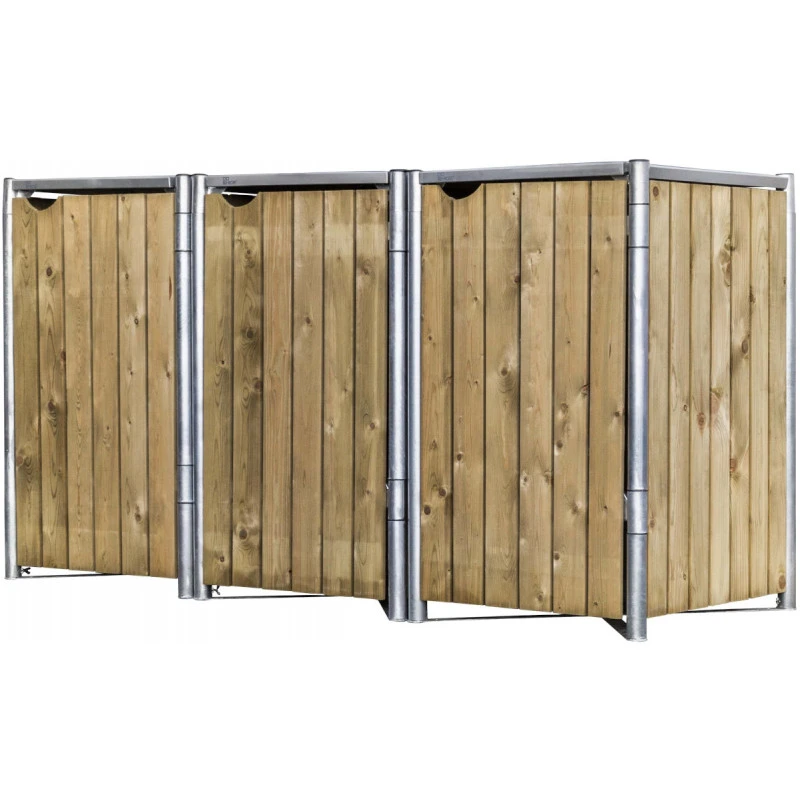 Cache-poubelle 3 Compartiments Müllbox En Bois Traité Naturel 3x240L – HIDE 3 Cache-poubelle 3 Compartiments Müllbox En Bois Traité Naturel 3x240L – HIDE – Image 3