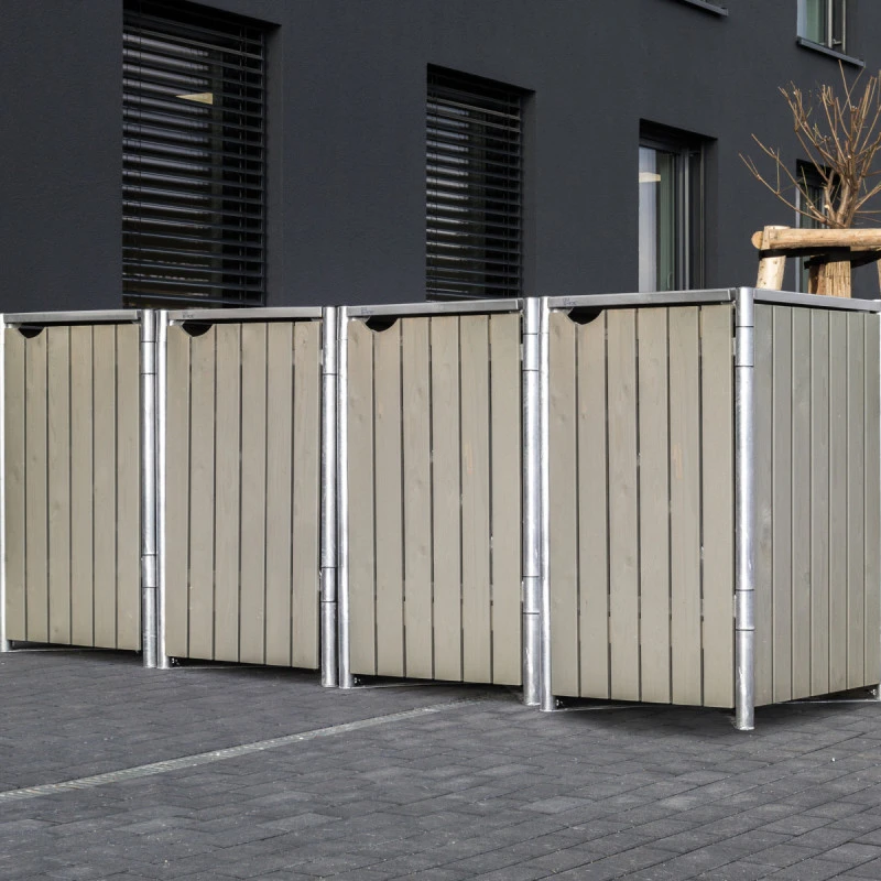 Cache-poubelle 4 Compartiments Müllbox En Bois Traité Gris 4x140L – HIDE 2 Cache-poubelle 4 Compartiments Müllbox En Bois Traité Gris 4x140L – HIDE – Image 2