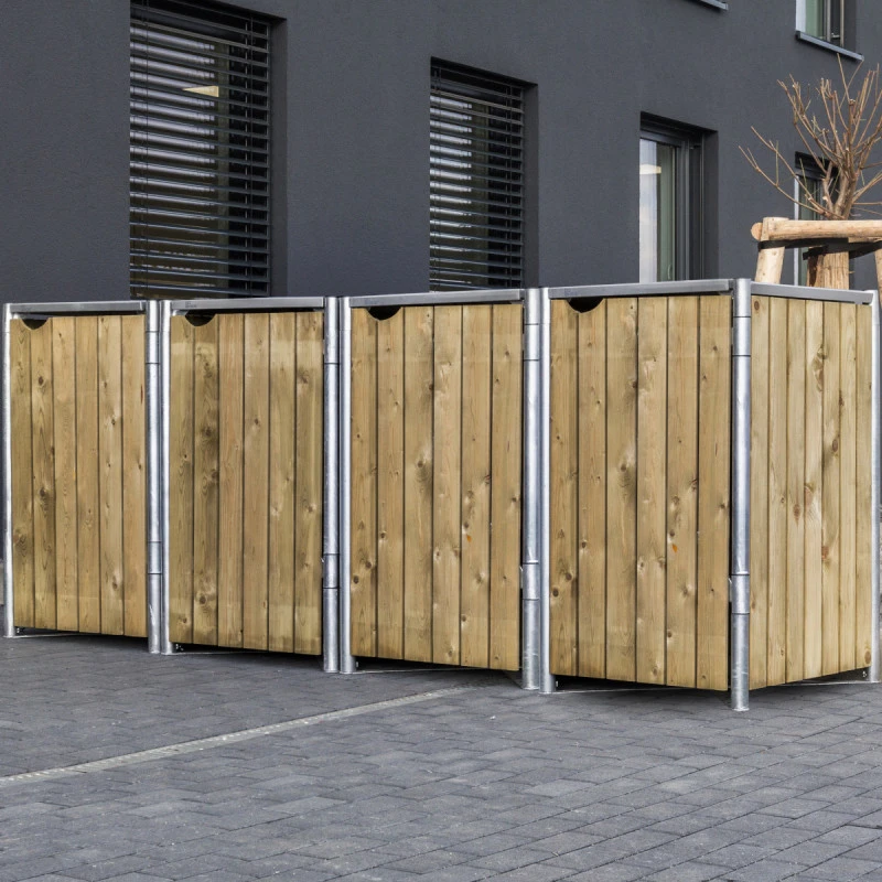 Cache-poubelle 4 Compartiments Müllbox En Bois Traité Naturel 4x140L – HIDE 3 Cache-poubelle 4 Compartiments Müllbox En Bois Traité Naturel 4x140L – HIDE – Image 3