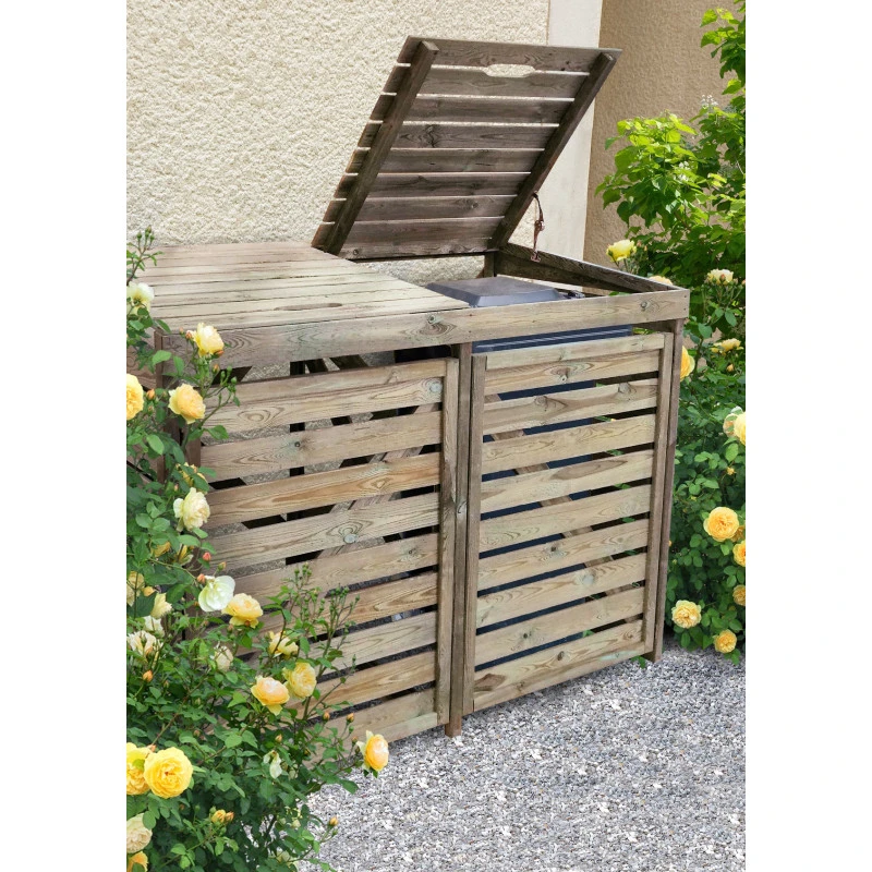 Cache Poubelle Double En Bois Massif Traité Autoclave – NEW CHESTER – Forest Style 1 Cache Poubelle Double En Bois Massif Traité Autoclave – NEW CHESTER – Forest Style