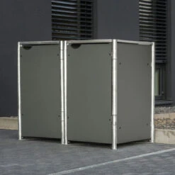 Cache-poubelle 2 Compartiments Müllbox En Aluminium Gris 2x140L – HIDE -Mobilier De Jardin cache poubelle mullbox en aluminium gris 2x140l hide 3