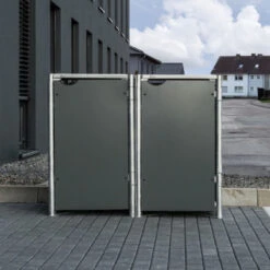 Cache-poubelle 2 Compartiments Müllbox En Aluminium Gris 2x140L – HIDE -Mobilier De Jardin cache poubelle mullbox en aluminium gris 2x140l hide 4
