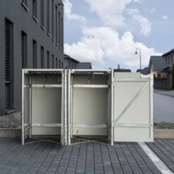 Cache-poubelle 2 Compartiments Müllbox En Aluminium Gris 2x140L – HIDE -Mobilier De Jardin cache poubelle mullbox en aluminium gris 2x140l hide 5