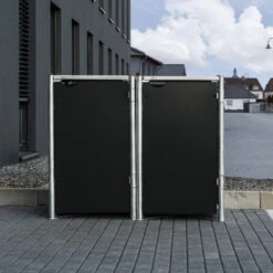 Cache-poubelle 2 Compartiments Müllbox En Aluminium Noir 2x140L – HIDE -Mobilier De Jardin cache poubelle mullbox en aluminium noir 2x140l hide 2