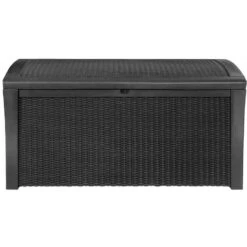 Keter Coffre En Résine Imitation Rotin Tressé Et Bois 400L Anthracite RIO -Mobilier De Jardin coffre en resine imitation rotin tresse et bois 400l anthracite rio 2