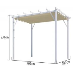 Pergola 100% Aluminium Coloris Blanc 12m² Avec Toile D'ombrage écru 140gr/m² HABRITA -Mobilier De Jardin pergola 100 aluminium coloris blanc 12m avec toile d ombrage ecru 140grm habrita 2