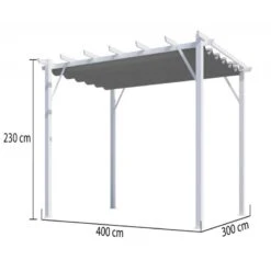 Pergola 100% Aluminium Coloris Blanc 12m² Avec Toile D'ombrage Gris 140gr/m² HABRITA -Mobilier De Jardin pergola 100 aluminium coloris blanc 12m avec toile d ombrage gris 140grm habrita 2