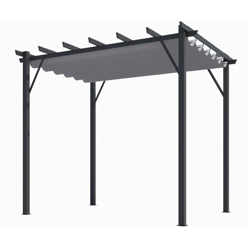 Pergola 100% Aluminium Gris Anthracite 12m² Avec Toile D'ombrage Gris 280gr/m² HABRITA 2 Pergola 100% Aluminium Gris Anthracite 12m² Avec Toile D'ombrage Gris 280gr/m² HABRITA – Image 2