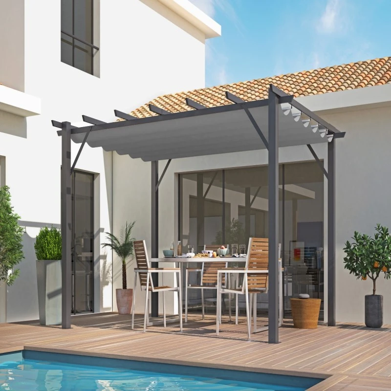Pergola 100% Aluminium Gris Anthracite 12m² Avec Toile D'ombrage Gris 280gr/m² HABRITA 1 Pergola 100% Aluminium Gris Anthracite 12m² Avec Toile D'ombrage Gris 280gr/m² HABRITA