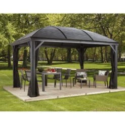 Pergola 3x4m Moreno Alu Anthracite Et Toit En Acier Galvanisé - SOJAG