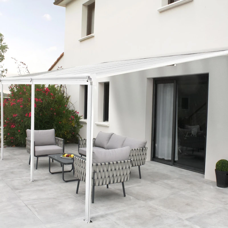 Pergola Adossée 435x300cm En Aluminium Blanc Et Polycarbonate 4mm CIELO - DCB Garden 1 Pergola Adossée 435x300cm En Aluminium Blanc Et Polycarbonate 4mm CIELO - DCB Garden