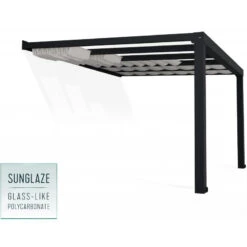 Pergola Adossée Stockholm 350x368cm Aluminium Gris Et Polycarbonate Avec Stores De Toit Rétractables – Palram - Canopia -Mobilier De Jardin pergola adossee stockholm 350x368cm aluminium gris et polycarbonate avec stores de toit retractables palram 2