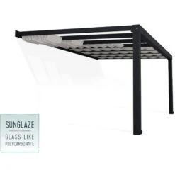 Pergola Adossée Stockholm 350x515cm Aluminium Gris Et Polycarbonate Avec Stores De Toit Rétractables – Palram - Canopia -Mobilier De Jardin pergola adossee stockholm 350x515cm aluminium gris et polycarbonate avec stores de toit retractables palram 3