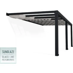 Pergola Adossée Stockholm 350x590cm Aluminium Gris Et Polycarbonate Avec Stores De Toit Rétractables – Palram - Canopia -Mobilier De Jardin pergola adossee stockholm 350x590cm aluminium gris et polycarbonate avec stores de toit retractables palram 2