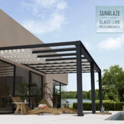 Pergola Adossée Stockholm 350x590cm Aluminium Gris Et Polycarbonate Avec Stores De Toit Rétractables – Palram - Canopia -Mobilier De Jardin pergola adossee stockholm 350x590cm aluminium gris et polycarbonate avec stores de toit retractables palram 3