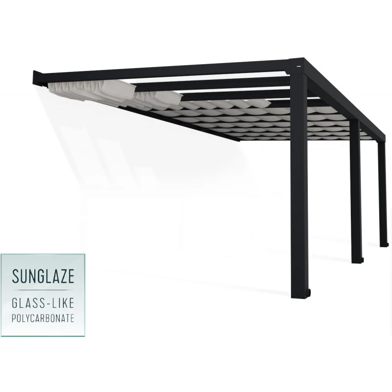 Pergola Adossée Stockholm 350x660cm Aluminium Gris Et Polycarbonate Avec Stores De Toit Rétractables – Palram - Canopia 2 Pergola Adossée Stockholm 350x660cm Aluminium Gris Et Polycarbonate Avec Stores De Toit Rétractables – Palram - Canopia – Image 2