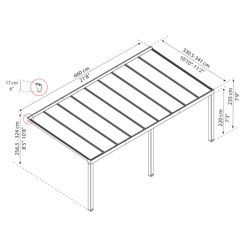 Pergola Adossée Stockholm 350x660cm Aluminium Gris Et Polycarbonate Avec Stores De Toit Rétractables – Palram - Canopia 4 Pergola Adossée Stockholm 350x660cm Aluminium Gris Et Polycarbonate Avec Stores De Toit Rétractables – Palram - Canopia – Image 4