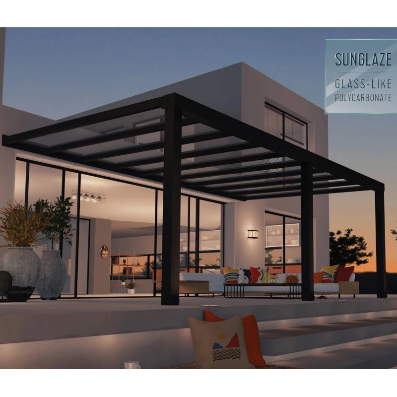 Pergola Adossée Stockholm 350x660cm Aluminium Gris Et Polycarbonate Avec Stores De Toit Rétractables – Palram - Canopia 1 Pergola Adossée Stockholm 350x660cm Aluminium Gris Et Polycarbonate Avec Stores De Toit Rétractables – Palram - Canopia