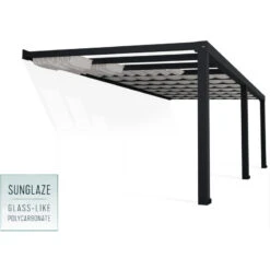Pergola Adossée Stockholm 350x740cm Aluminium Gris Et Polycarbonate Avec Stores De Toit Rétractables – Palram - Canopia -Mobilier De Jardin pergola adossee stockholm 350x740cm aluminium gris et polycarbonate avec stores de toit retractables palram 2