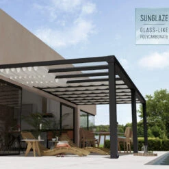 Pergola Adossée Stockholm 350x740cm Aluminium Gris Et Polycarbonate Avec Stores De Toit Rétractables – Palram - Canopia -Mobilier De Jardin pergola adossee stockholm 350x740cm aluminium gris et polycarbonate avec stores de toit retractables palram 3