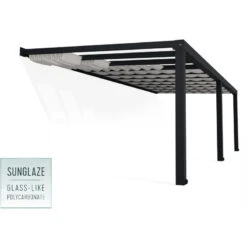 Pergola Adossée Stockholm 350x810cm Aluminium Gris Et Polycarbonate Avec Stores De Toit Rétractables – Palram - Canopia -Mobilier De Jardin pergola adossee stockholm 350x810cm aluminium gris et polycarbonate avec stores de toit retractables palram 2