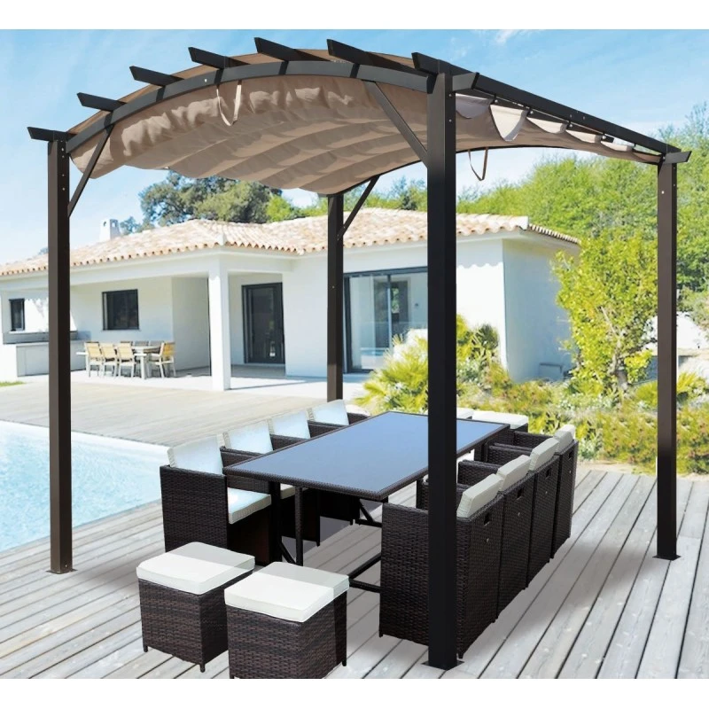 Pergola Arche Aluminium/acier Gris Anthracite 11,22m² Avec Toit En Toile Polyester 140gr/m² écru HABRITA 3 Pergola Arche Aluminium/acier Gris Anthracite 11,22m² Avec Toit En Toile Polyester 140gr/m² écru HABRITA – Image 3