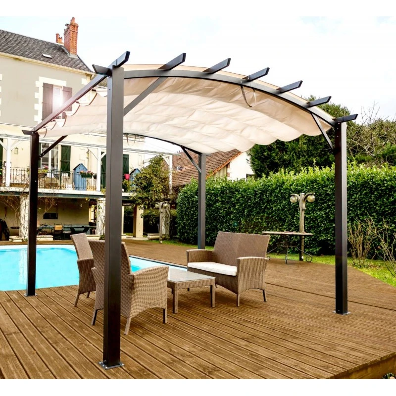 Pergola Arche Aluminium/acier Gris Anthracite 11,22m² Avec Toit En Toile Polyester 140gr/m² écru HABRITA 1 Pergola Arche Aluminium/acier Gris Anthracite 11,22m² Avec Toit En Toile Polyester 140gr/m² écru HABRITA