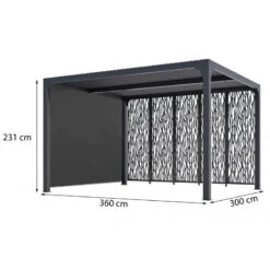 Pergola Bioclimatique Alu Anthracite 10,80m² Toit Avec Lames Ovales Alu + 5 Panneaux Moucharabieh + 1 Rideau Gris – HABRITA -Mobilier De Jardin pergola bioclimatique alu anthracite 1080m toit avec lames ovales alu 5 panneaux moucharabieh 1 rideau gris habrita 3