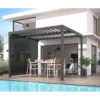Pergola Bioclimatique Aluminium Anthracite 10,80m² Toit Avec Lames Ovales Aluminium + Rideau Gris Pour Côté 3m HABRITA