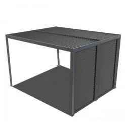 Pergola Bioclimatique Aluminium Anthracite 10,80m² Toit Avec Lames Ovales Aluminium + Ventelles Latérales Pour Côté 3m – HABRITA -Mobilier De Jardin pergola bioclimatique aluminium anthracite 1080m toit avec lames ovales aluminium ventelles laterales pour cote 3m habrita 2