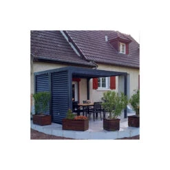 Pergola Bioclimatique Aluminium Anthracite 10,80m² Toit Avec Lames Ovales Aluminium + Ventelles Latérales Pour Côté 3m – HABRITA